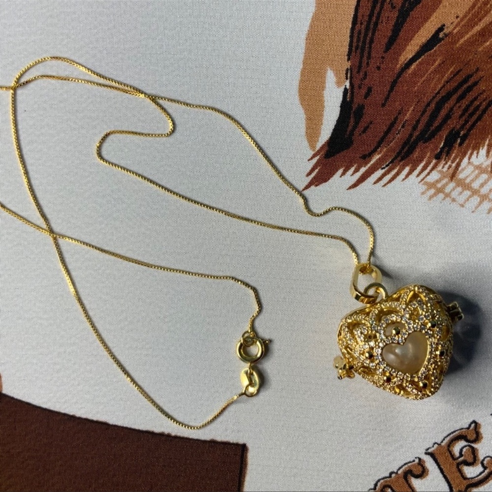 18k Grit, Grace, + Heart Freshwater Pearl+Swarovski Crystal Locket Pendant NWOT